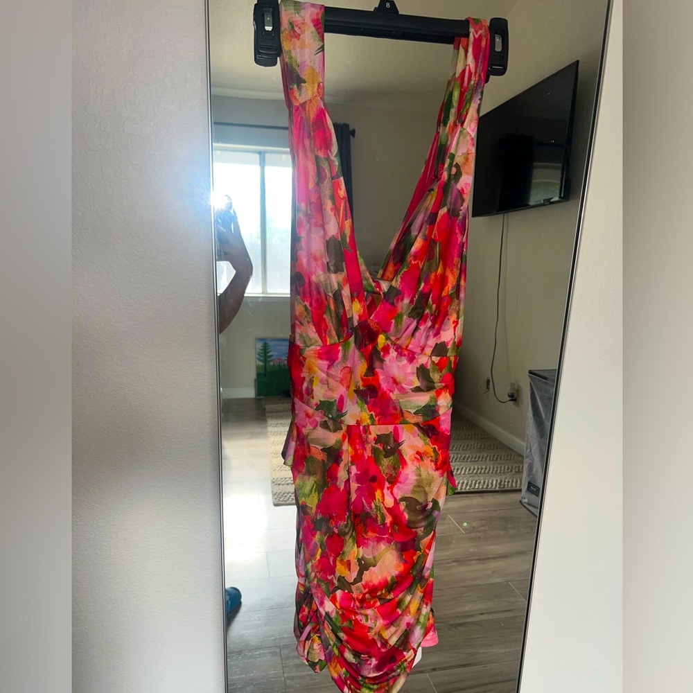 Vibrant Floral Sleeveless halter top open back Dress